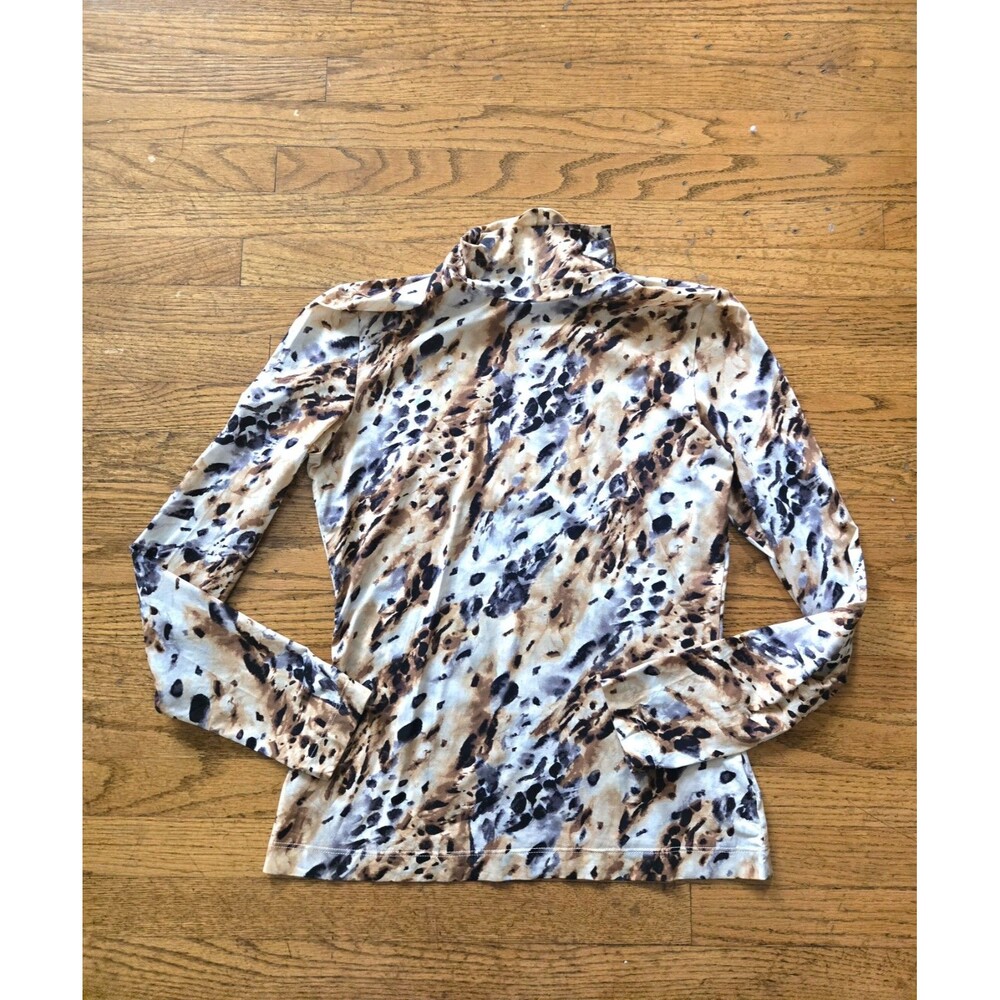 St John Womens Animal Print Mock Neck Long Sleeve Stretchy Top Size Small